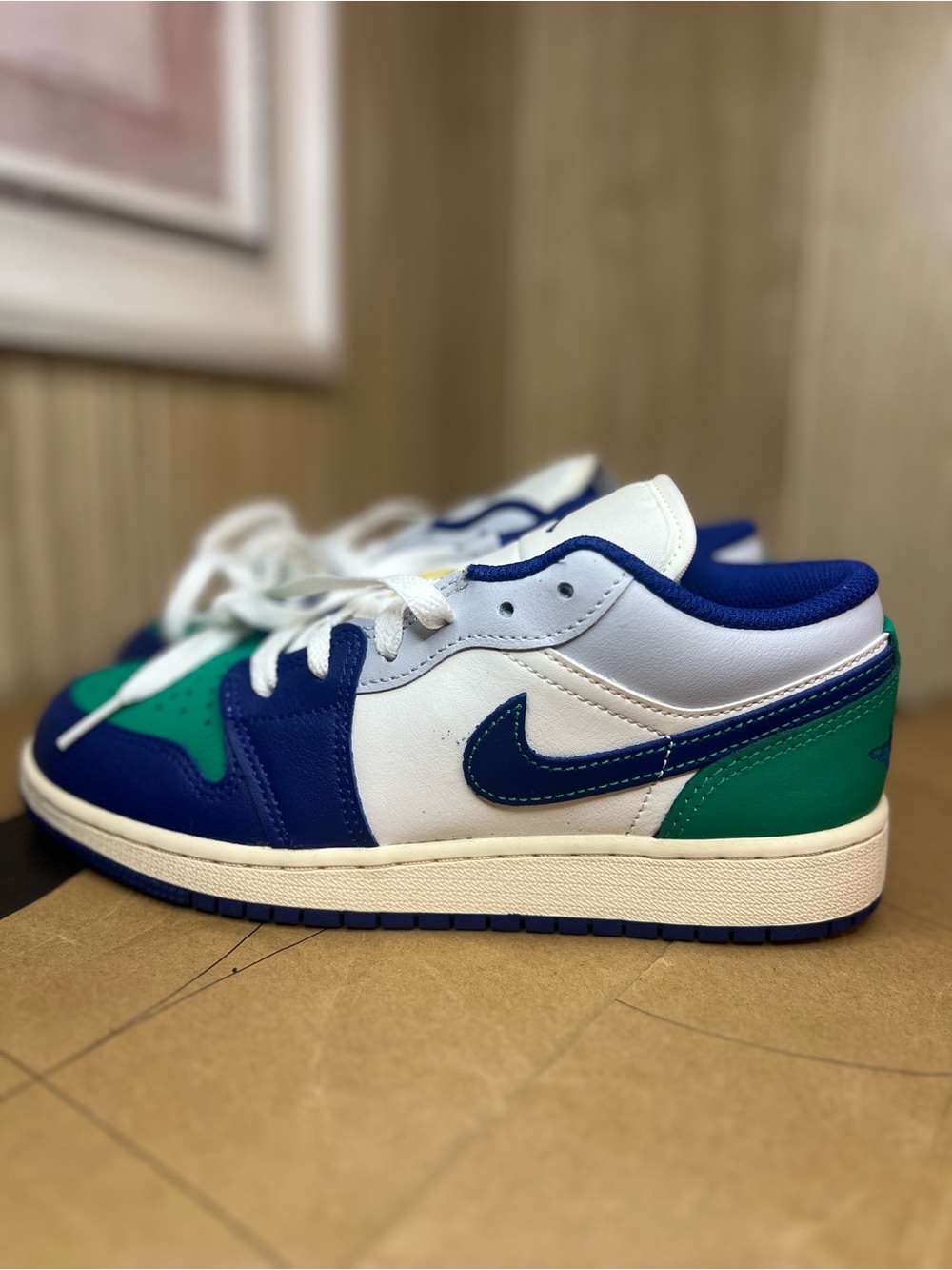Nike Kids Low-Top Sneakers in White, Blue & Green